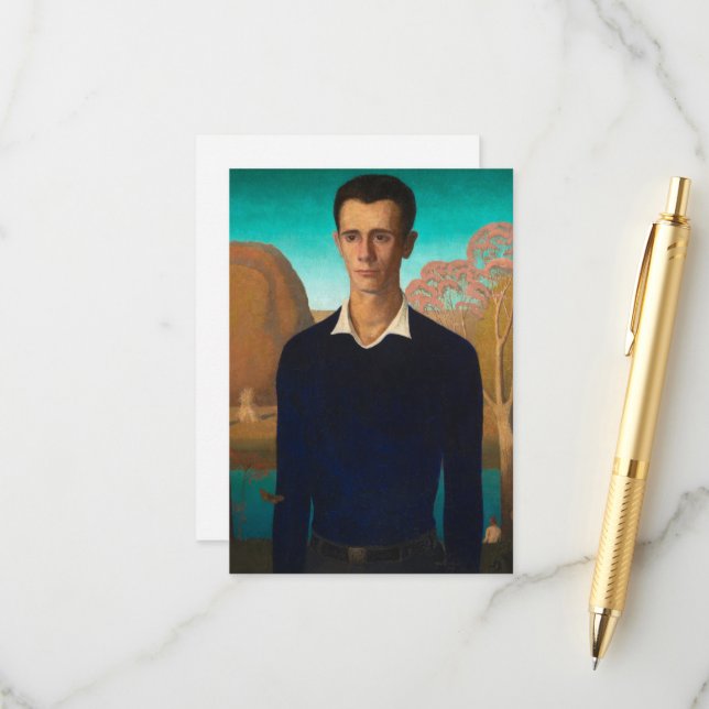 Carte D'accompagnement Portrait d'Arnold Pyle, 1930 par Grant Wood (Devant/Arrière en situation)