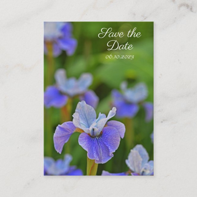 Carte D'accompagnement Portrait de fleur bleu Iris Enregistrer la date (Devant)