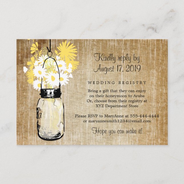 Carte D'accompagnement Pot de fleurs sauvages et marguerites en pot Mason (Devant)