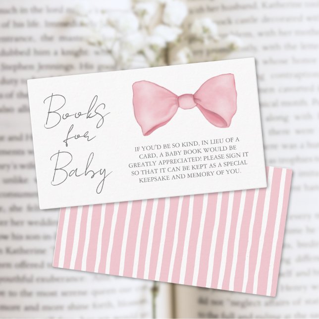 Carte d'accompagnement pour la Baby Shower Livres  (Books For Baby Pink Bow Baby Shower Enclosure Card )