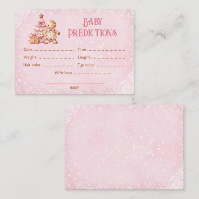 Carte D'accompagnement Prédictions Baby shower de Noël rose jeu (Devant / Derrière)