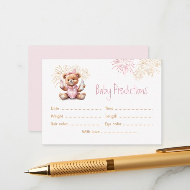 Carte D'accompagnement Prédictions Pink New Year Girl Baby shower jeu (Devant/Arrière en situation)
