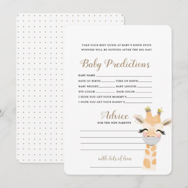 Carte D'accompagnement Prédictions pour bébés - Jeu Baby shower (Devant / Derrière)