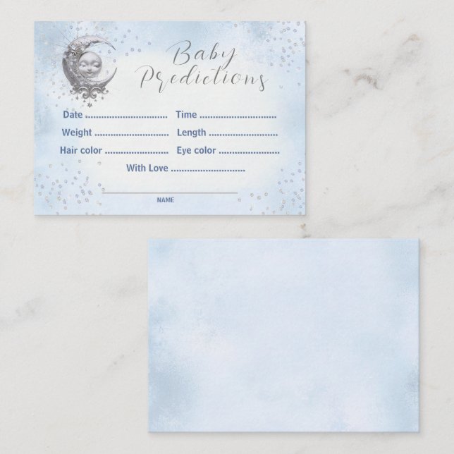 Carte D'accompagnement Prédictions Sur Le Jeu De Baby shower Bleu Lune (Devant / Derrière)