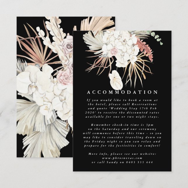 Carte D'accompagnement Premium Pampas Grass Floral Noir Élégant Mariage (Devant / Derrière)