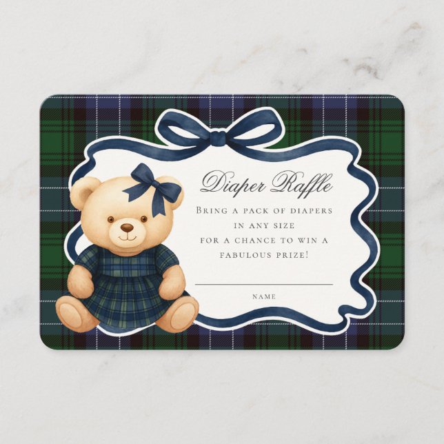 Carte D'accompagnement Preppy Coquette Bow Bear Tartan Diaper Raffle Card (Devant)