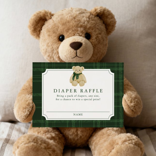 Carte D'accompagnement Preppy Green Plaid Teddy Bear Diaper Raffle (Créateur téléchargé)