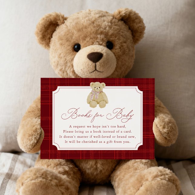 Carte D'accompagnement Preppy Red Plaid Teddy Bear Book Request (Créateur téléchargé)