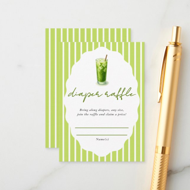 Carte D'accompagnement Preppy Stripes Matcha Baby Shower Diaper Raffle (Devant/Arrière en situation)