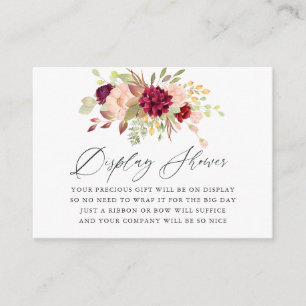 Carte D'accompagnement Présentation de Baby Shower Florale Marsala & Blus