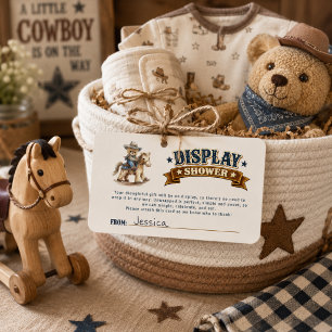 Carte D'accompagnement Présentation Ourson Cowboy Baby Shower 
