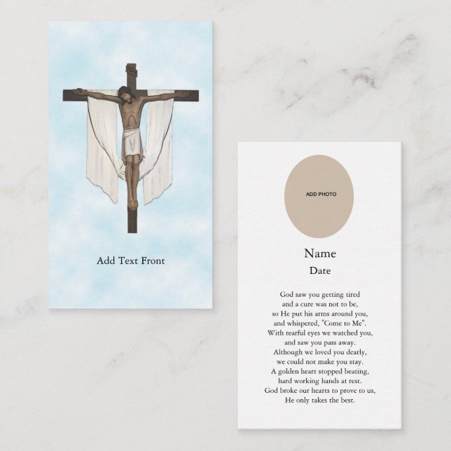 Carte D'accompagnement Prière commémorative de la photo Crucifix (Devant / Derrière)