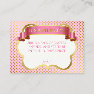 Carte D'accompagnement Princess Pink Gold Crown Dots Diaper Raffle