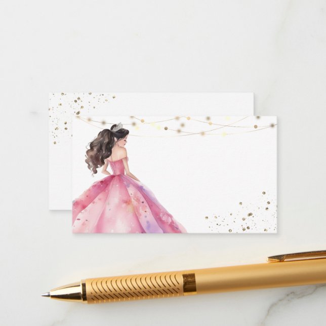 Carte D'accompagnement Princesse d'or rose Quinceañera (Devant/Arrière en situation)
