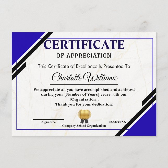 Carte D'accompagnement Professional Appreciation Certificate (Devant)