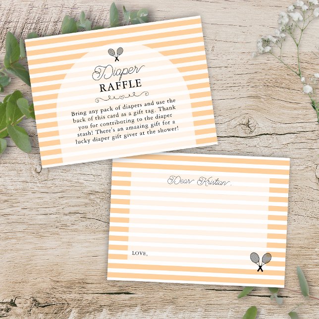 Carte D'accompagnement Prppy Orange Tennis Baby shower Déchets Raffle (Elegant pastel orange tennis theme preppy baby shower diaper raffle enclosure cards for country club)