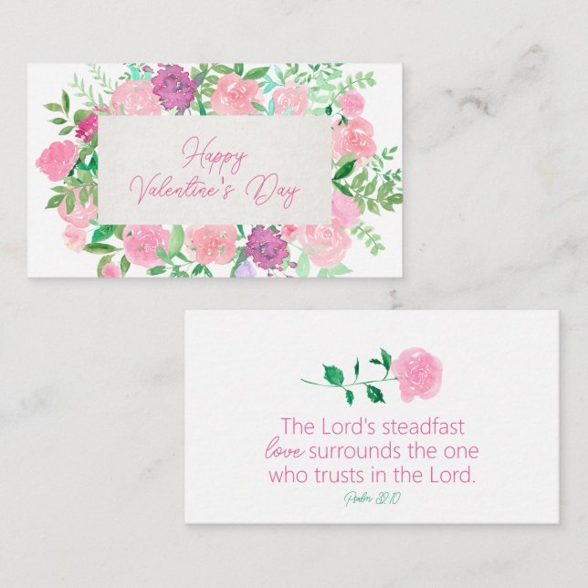 Carte D'accompagnement Psaume 32:10 Valentine Pink Floral Scripture Card (Devant / Derrière)