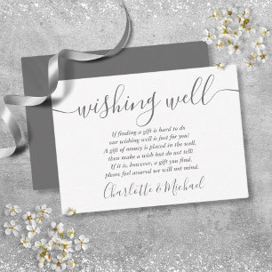 Carte D'accompagnement Puit à Souhaits Signature Script Mariage Gris Blan