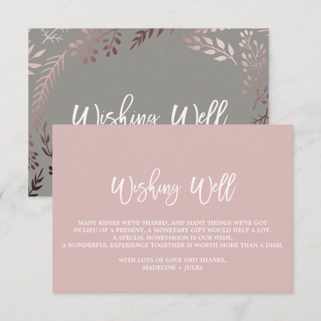 Carte D'accompagnement Puits à souhaits élégant de mariage en or rose et  (Devant / Derrière)