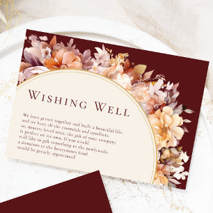 Carte D'accompagnement Puits de souhaits de mariage crème bordeaux floral