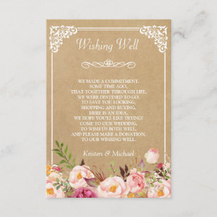 Carte D'accompagnement Puits de souhaits de mariage kraft floral rustique