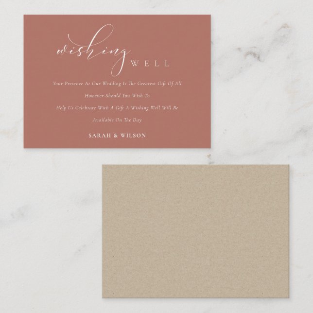 Carte D'accompagnement Puits de souhaits de mariage Simple Script Terraco (Devant / Derrière)