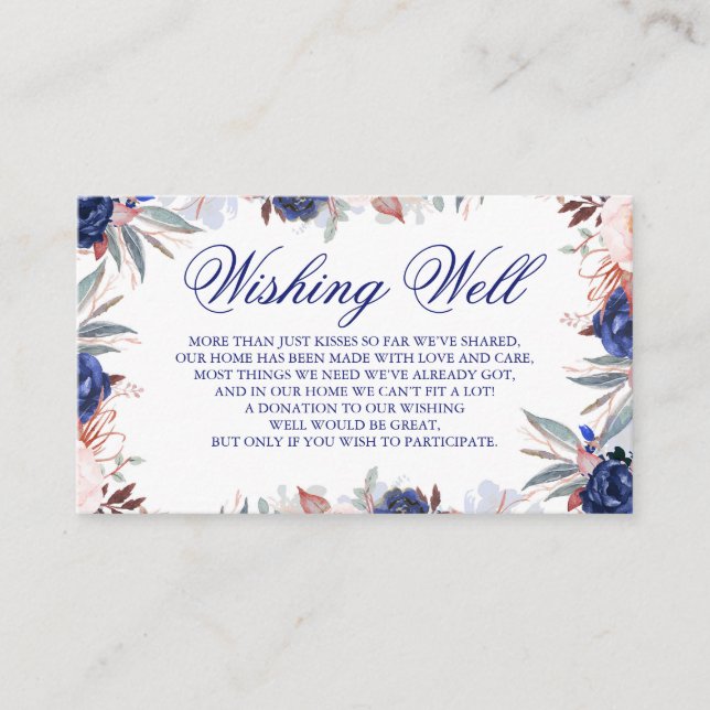 Carte D'accompagnement Puits de vœux de mariage à fleurs bleu marine (Devant)