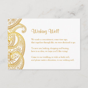 Carte D'accompagnement Puits de vœux de mariage indien, Paisley or