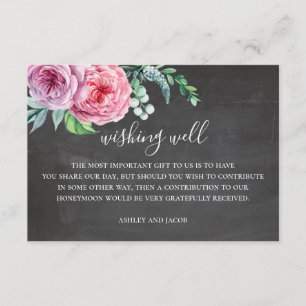 Carte D'accompagnement Puits de vœux de mariage sur tableau noir. Floral 