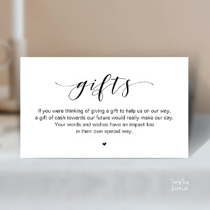 Carte D'accompagnement Puits de vœux de mariage, une note sur les cadeaux