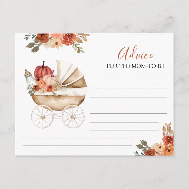 Carte D'accompagnement Pumpkin Stroller Floral Baby Shower Advice For Mom (Devant)