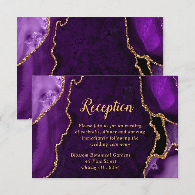 Carte D'accompagnement Purple and Gold Agate Wedding Reception (Devant / Derrière)