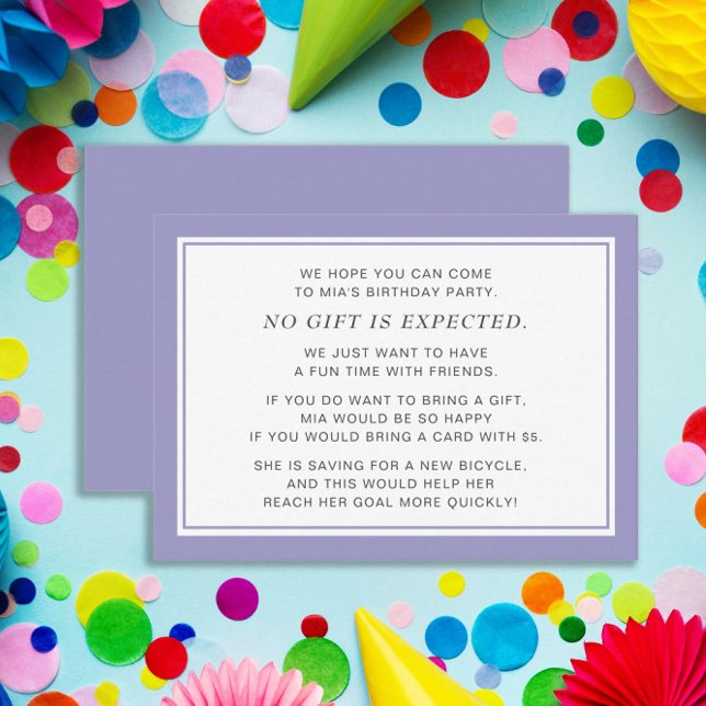 Carte D'accompagnement Purple Blanc Foie 5 Dollars Anniversaire (Light blue Fiver birthday party enclosure card)