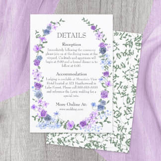 Carte D'accompagnement Purple Bleu clair Rose Garden Vine Détails Mariage