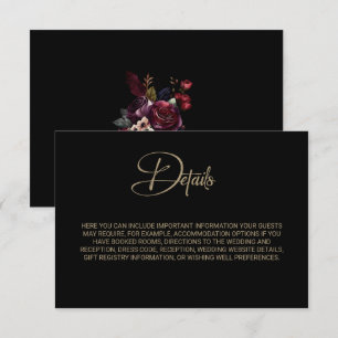 Carte D'accompagnement Purple Burgundy Black Floral Détails du Mariage