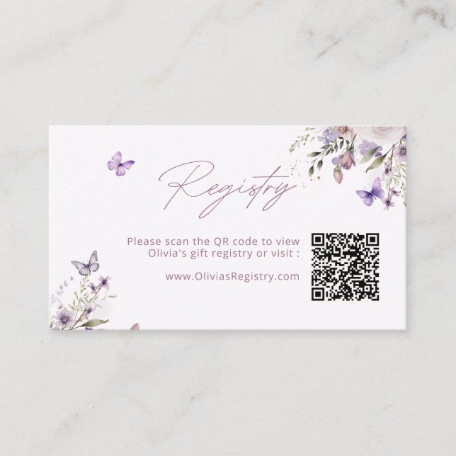 Carte D'accompagnement Purple Butterfly Floral Registry QR Code (Devant)