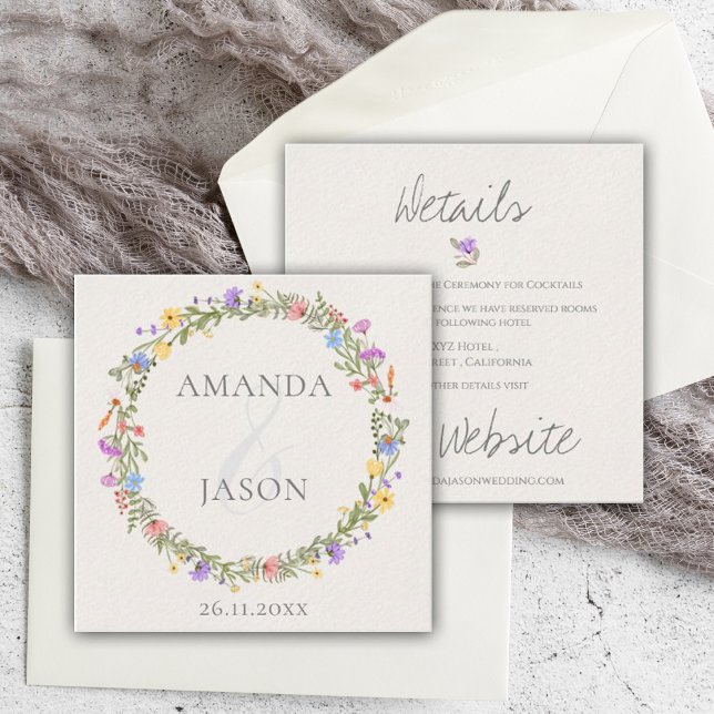 Carte D'accompagnement Purple Floral Fleur sauvage Wreath Détails du Mari (Créateur téléchargé)