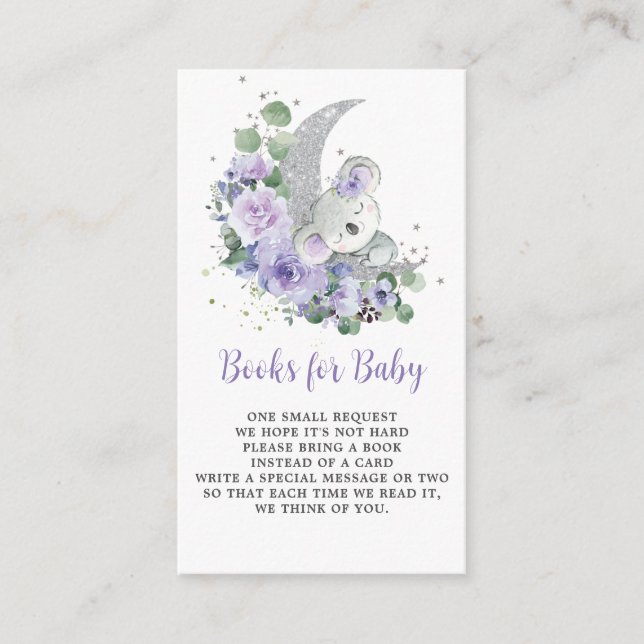 Carte D'accompagnement Purple Floral Koala Baby shower Livres pour bébé (Devant)