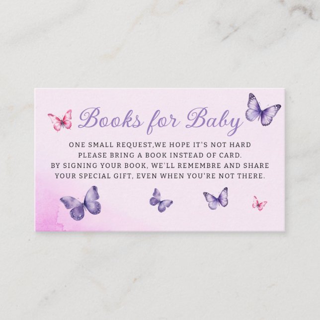 Carte D'accompagnement Purple Floral Papillon Baby shower Demande de rése (Devant)
