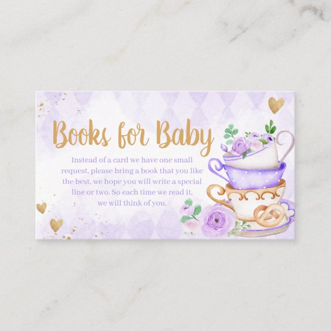Carte D'accompagnement Purple Floral Tea Party Baby showers Livres pour b (Devant)