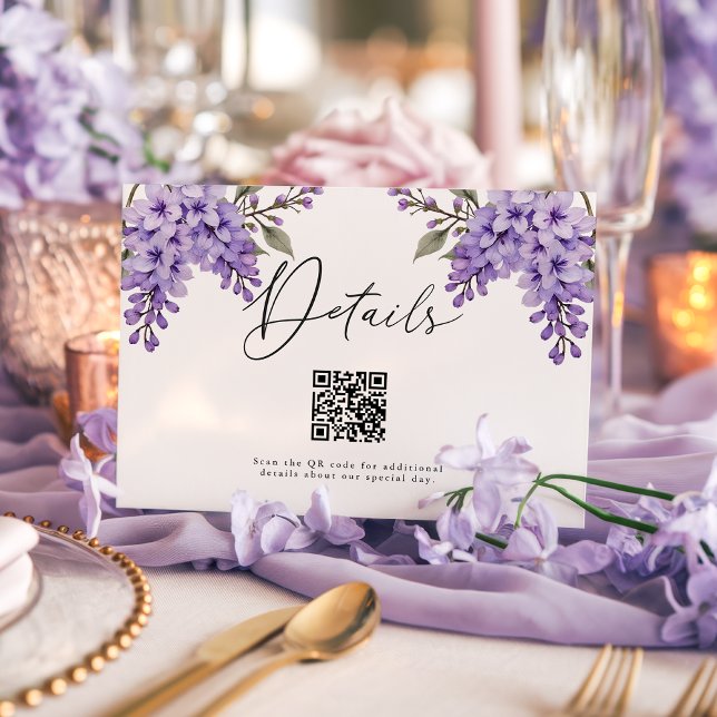 Carte D'accompagnement Purple Floral Wisteria QR Code Détails du Mariage (Créateur téléchargé)