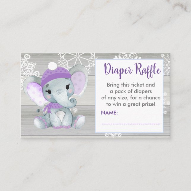 Carte D'accompagnement Purple Girl Elephant diaper billet tombole rustiqu (Devant)