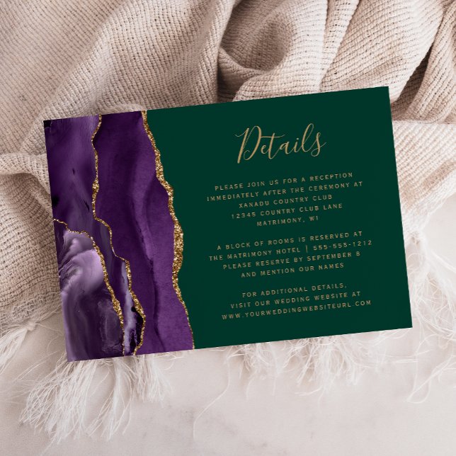 Carte D'accompagnement Purple Gold Agate Emerald Green Détails du Mariage (Créateur téléchargé)