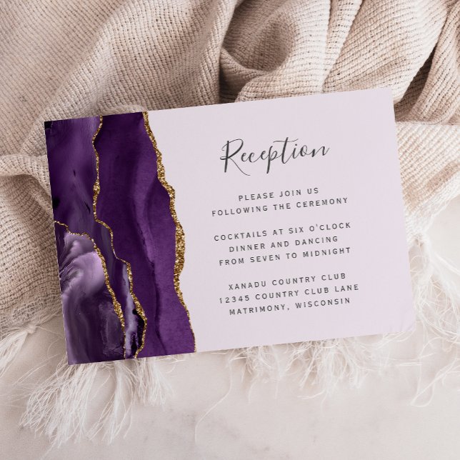 Carte D'accompagnement Purple Gold Agate Lavender Réception de mariage (Créateur téléchargé)