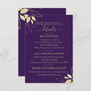 Carte D'accompagnement Purple & Gold Foliage Mariage botanique moderne