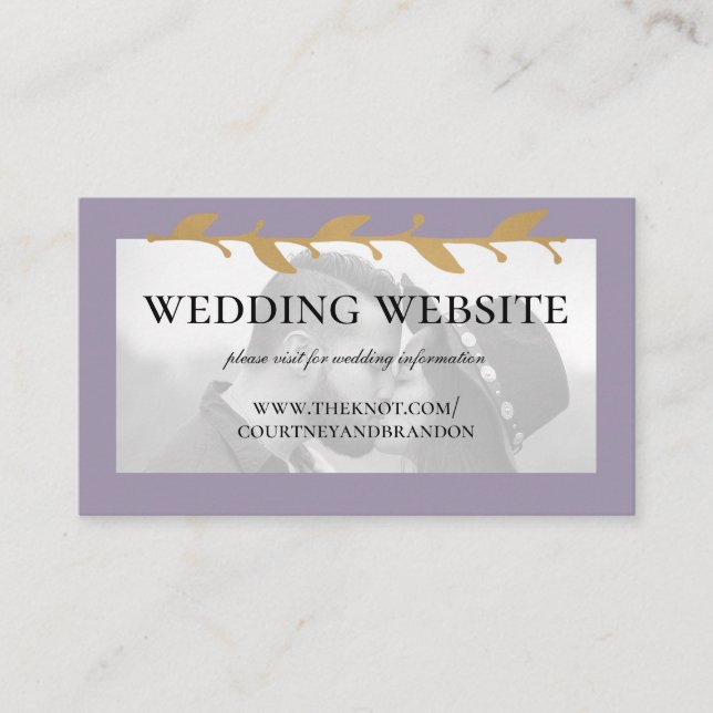 Carte D'accompagnement Purple Modern Photo Gold Feuille site Mariage (Devant)