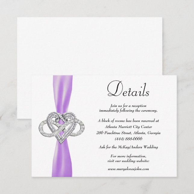 Carte D'accompagnement Purple Ribbon Infinity Heart Détails du Mariage (Devant / Derrière)
