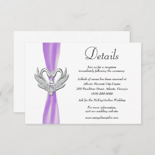 Carte D'accompagnement Purple Ribbon Silver Swans Détails du Mariage