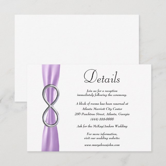 Carte D'accompagnement Purple Ruban Silver Infinity Détails du Mariage (Devant / Derrière)