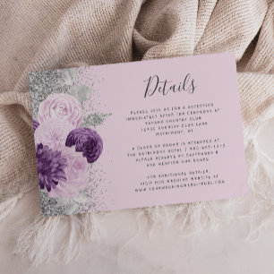 Carte D'accompagnement Purple Silver Lavender Floral Mariage Détails